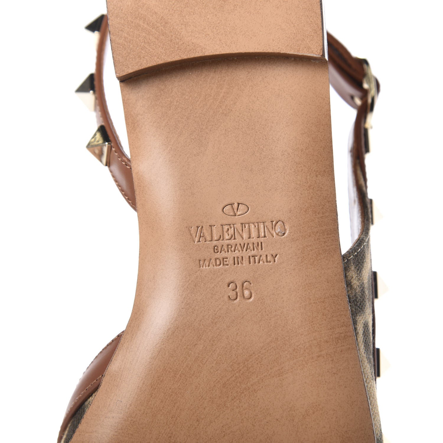 Valentino Garavani Canvas Leopard Print Rockstud Slingback Flats 36 Brown 8 of 10