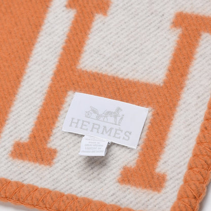 Hermes Wool Cashmere Signature Avalon Blanket Ecru Potiron 4 of 4