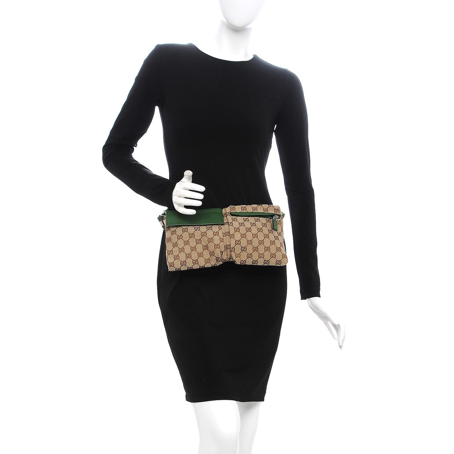 GG Monogram Web Double Pocket Belt Bag Green