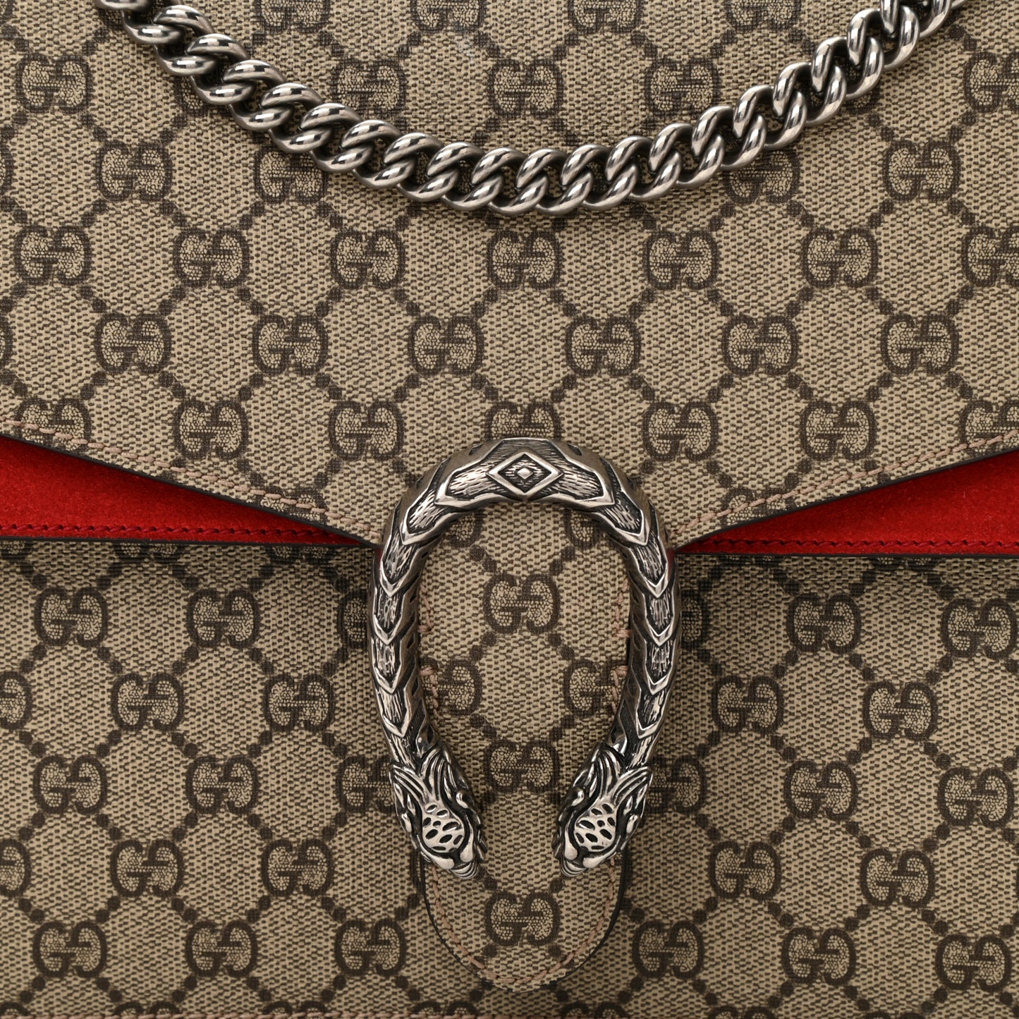 GG Supreme Monogram Suede Cudu Medium Dionysus Shoulder Bag Beige Ebony Vulcanic Red
