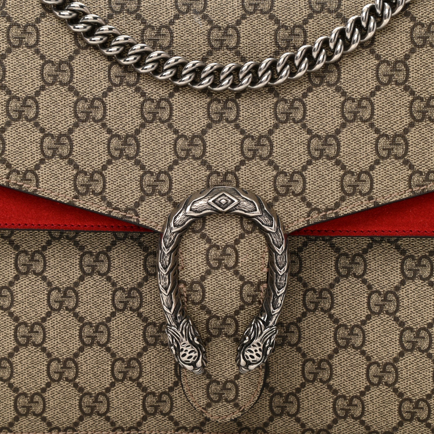 Gucci GG Supreme Monogram Suede Cudu Medium Dionysus Shoulder Bag Beige Ebony Vulcanic Red 11 of 13