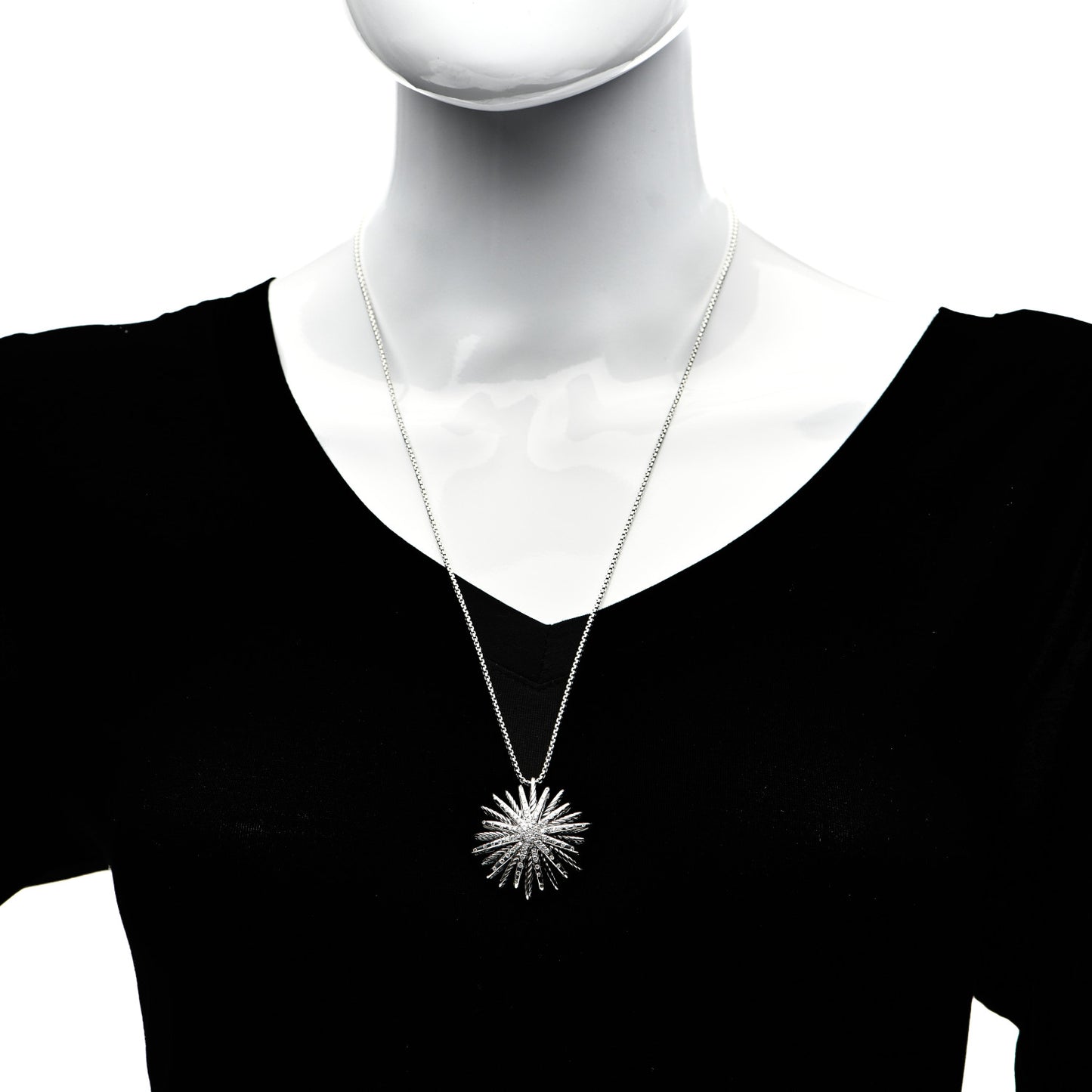 Sterling Silver Diamond Large Starburst Pendant Necklace