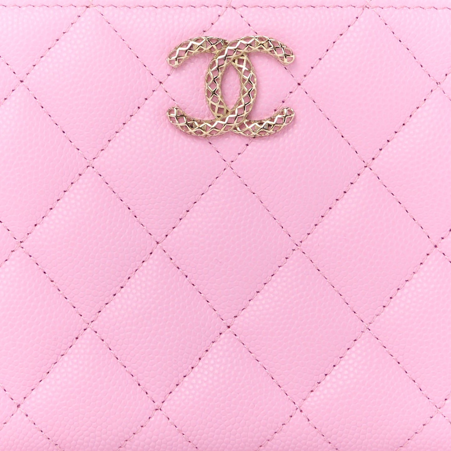 Caviar Quilted Perforated CC Long Zipped Wallet Pink