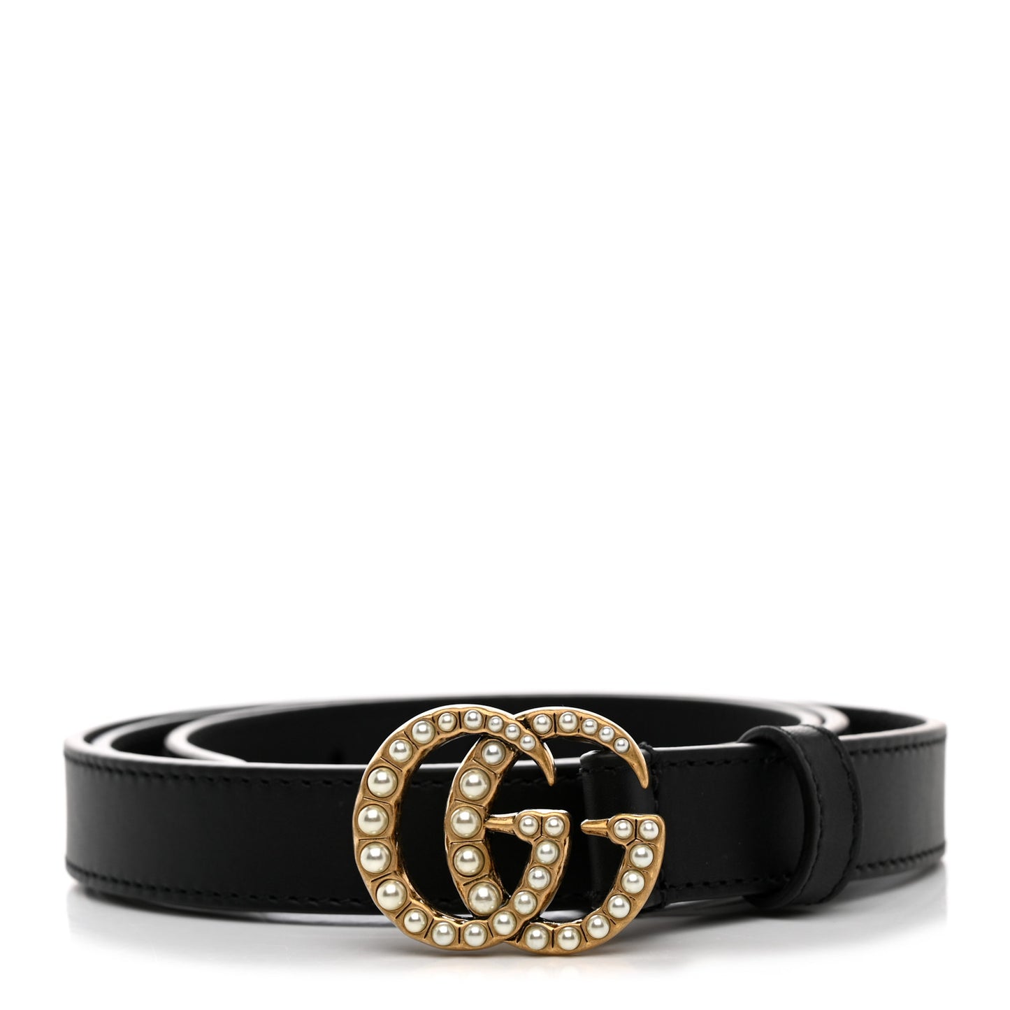 Calfskin Pearl Double G 20mm Belt 90 36 Black Cream