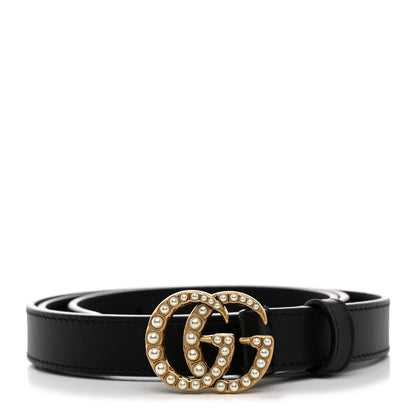 Gucci Calfskin Pearl Double G 20mm Belt 90 36 Black Cream 1 of 5