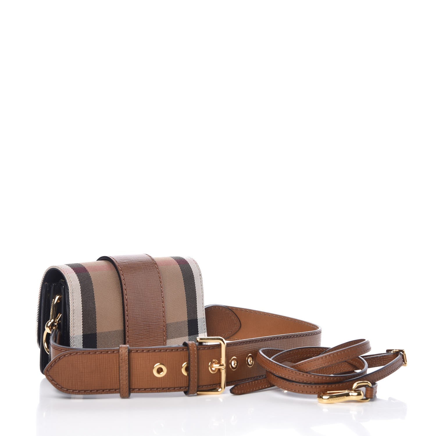 Burberry House Check Bridle Calfskin Small Madison Buckle Bag Tan 4 of 10