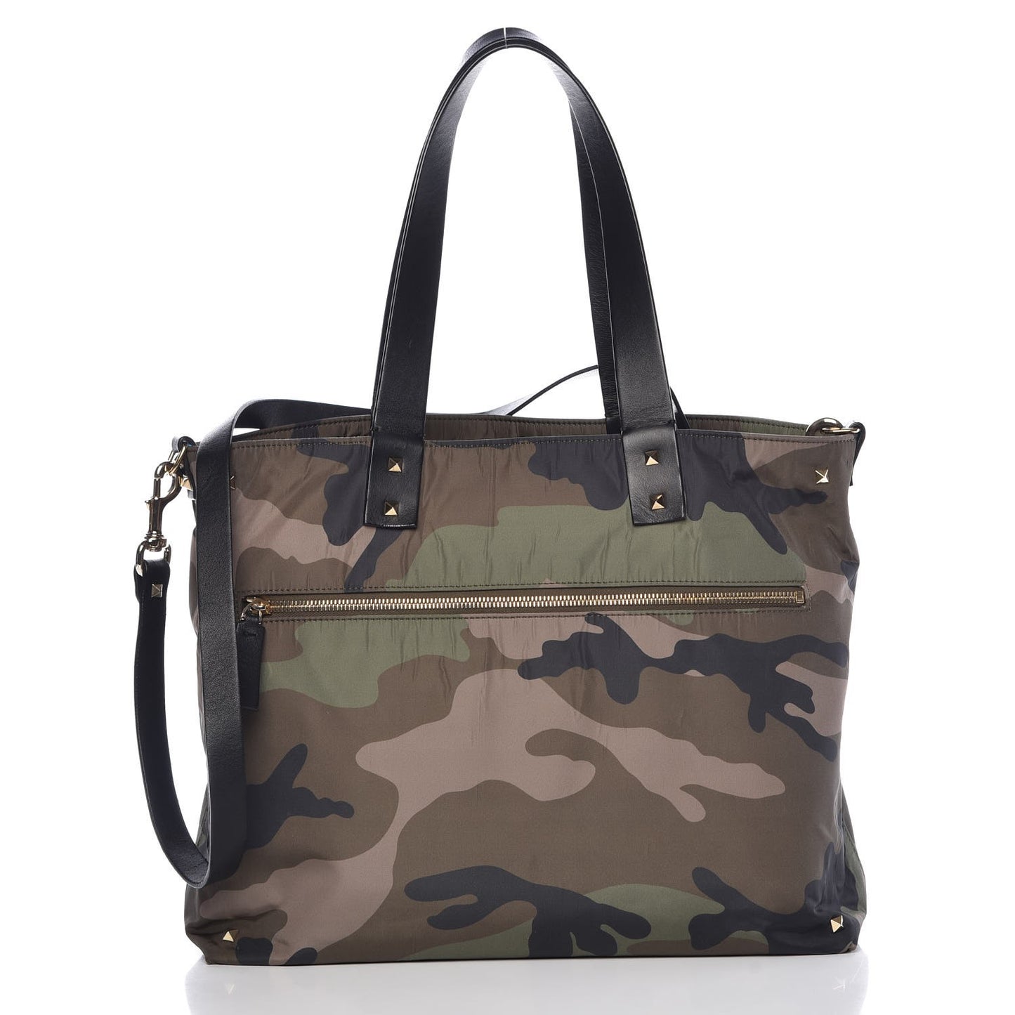 Nylon Camouflage Rockstud Reversible Tote Green Blue Fluo