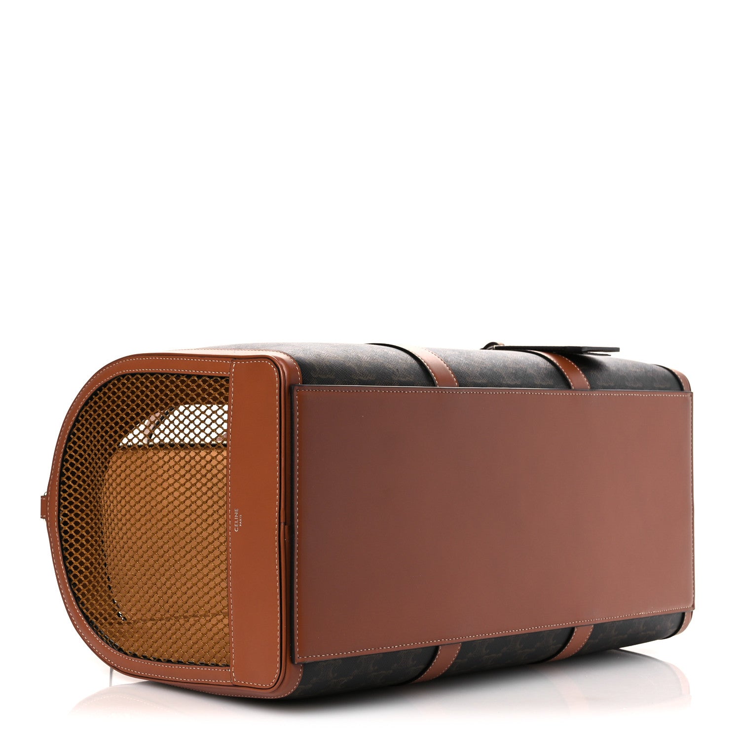 Celine Triomphe Canvas Calfskin Travel Dog Bag Tan 3 of 11