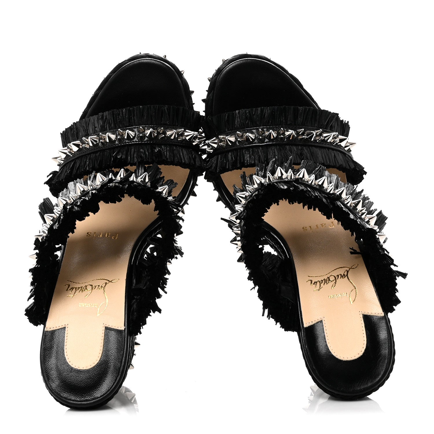 Christian Louboutin Calfskin Raffia Marivodu Sandals 37 Black