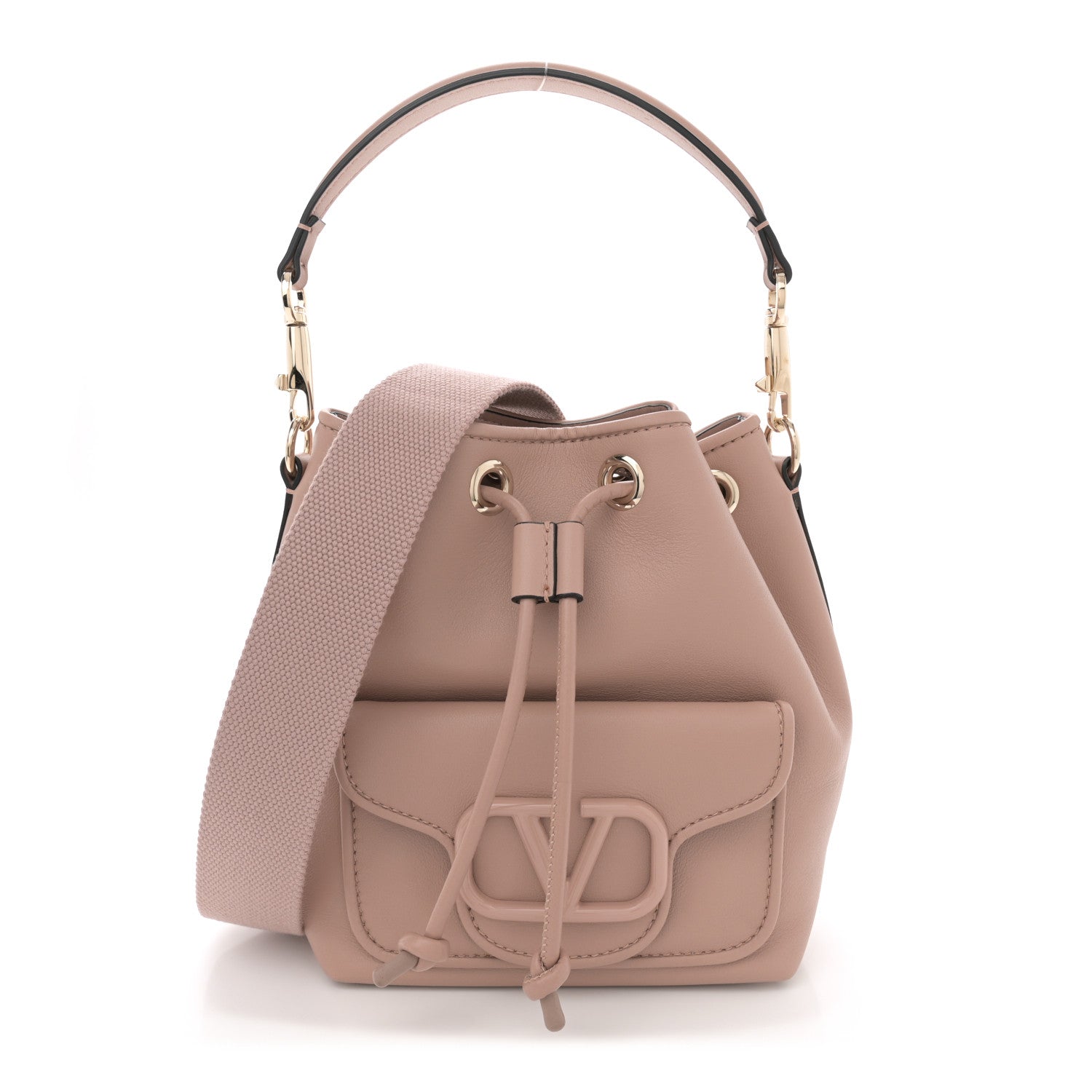 Valentino Garavani Calfskin Vlogo Small Loco Drawstring Bucket Bag Rose Cannelle 1 of 10