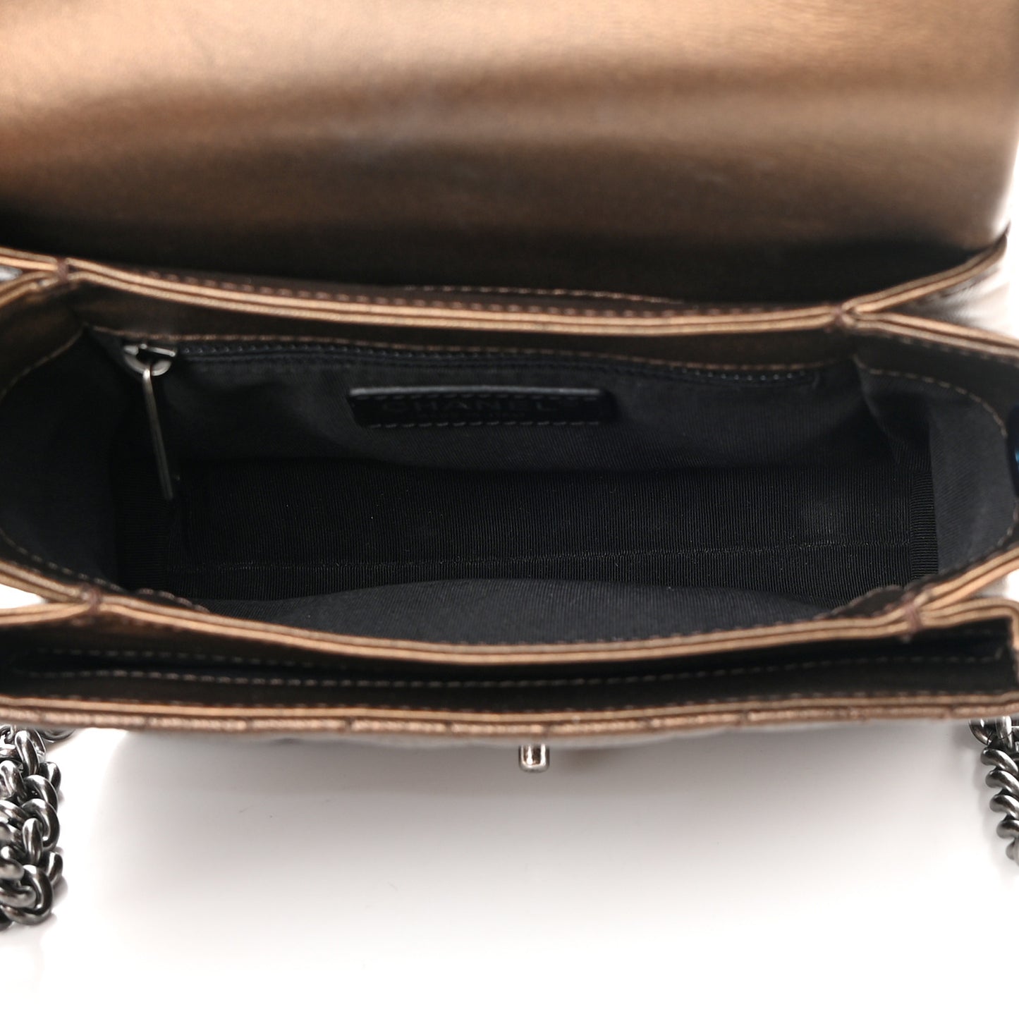 Metallic Goatskin Quilted Mini Square Flap Bronze