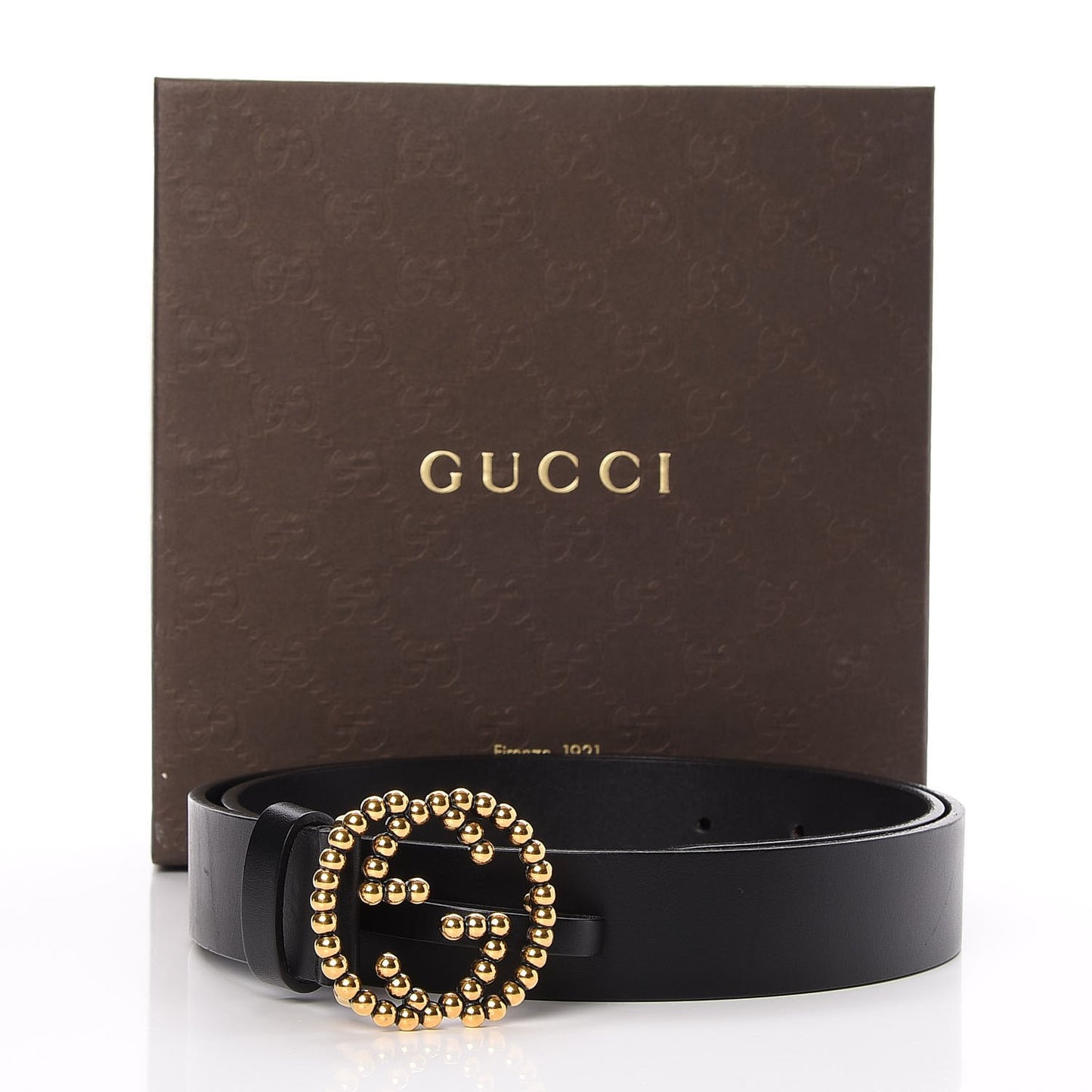Margaux Calfskin Studded Interlocking G 30mm Belt 85 34 Black