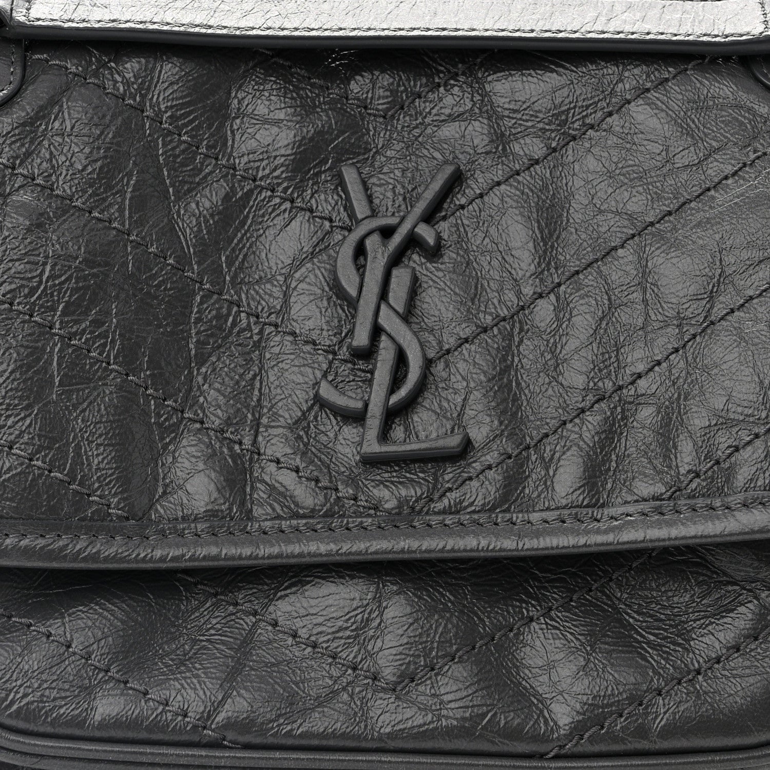 Saint Laurent Crinkled Calfskin Matelasse Monogram Baby Niki Chain Satchel Storm 7 of 11