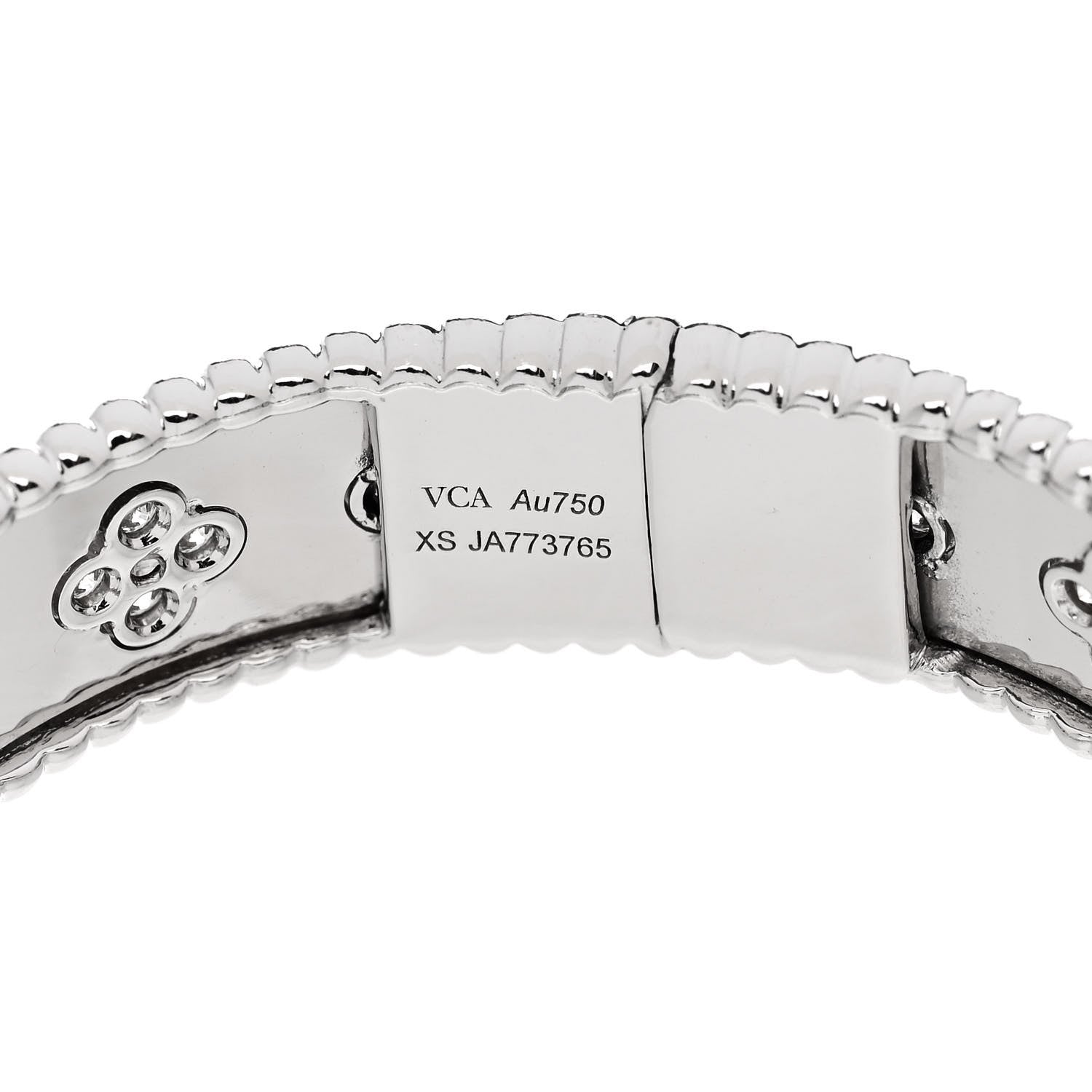 Van Cleef & Arpels 18K White Gold Diamond Perlee Clovers Bangle Bracelet XS 3 of 4