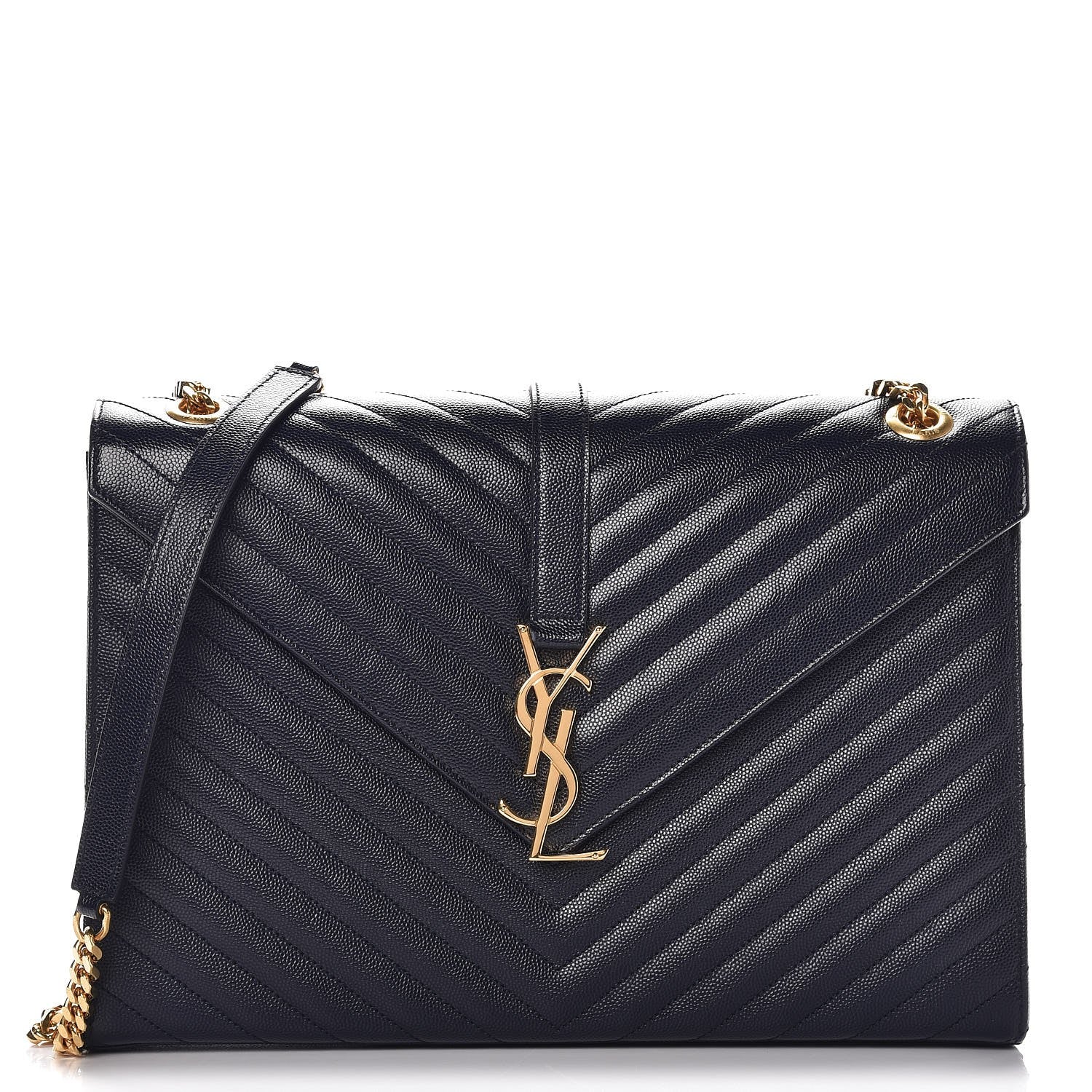 Saint Laurent Grain De Poudre Matelasse Chevron Large Monogram Satchel Midnight Blue 1 of 8