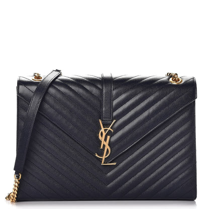 Saint Laurent Grain De Poudre Matelasse Chevron Large Monogram Satchel Midnight Blue 1 of 8