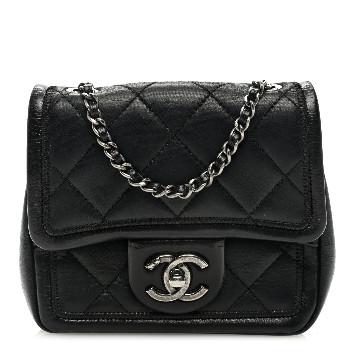 Lambskin Quilted Mini Graphic Flap Bag Black