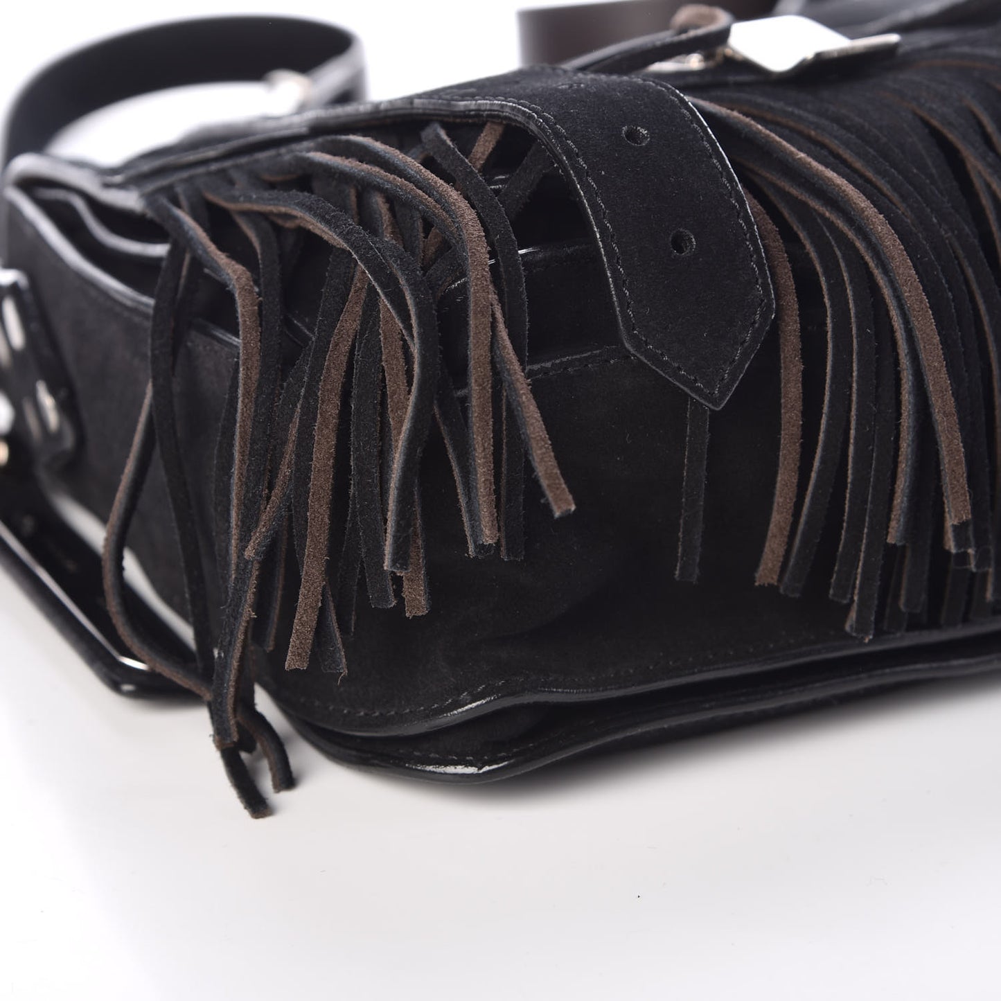 Suede Fringed PS1 Crossbody Pouch Black