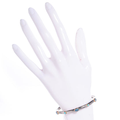 David Yurman Sterling Silver 18K Yellow Gold Blue Topaz Turquoise Renaissance Bangle Bracelet 2 of 6