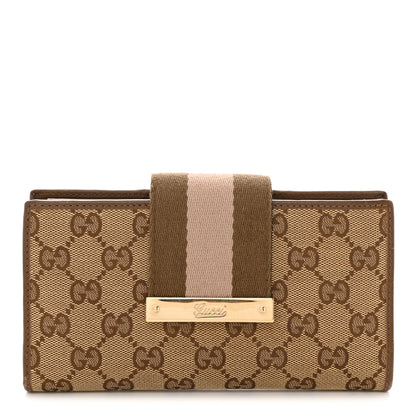 Gucci Monogram Calfskin Ladies Web Long Wallet Beige 1 of 9