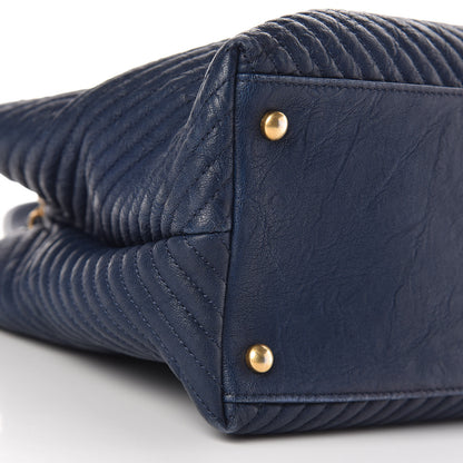Chanel Wrinkled Lambskin Chevron Quilted Surpique Tote Navy Blue 9 of 13