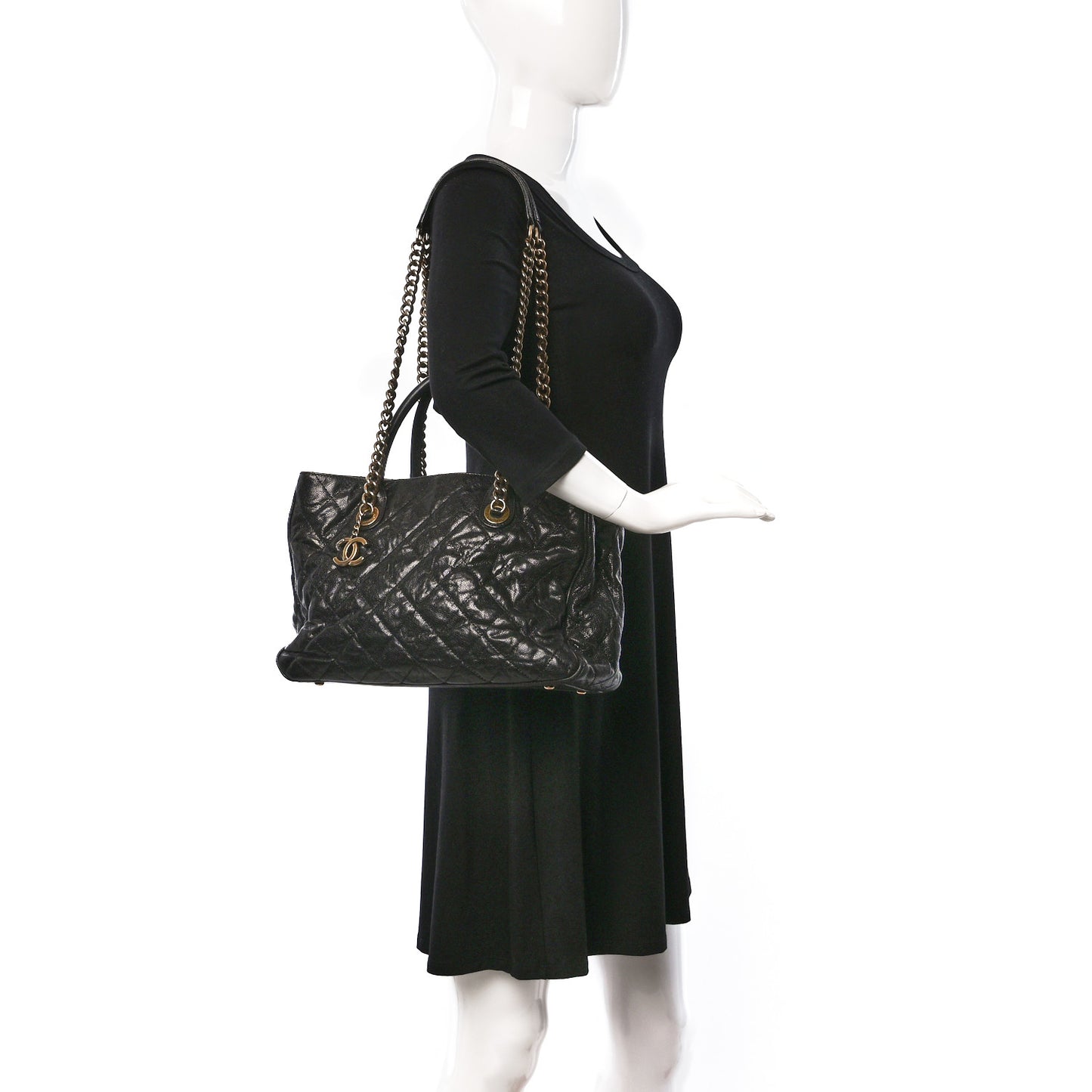 Glazed Caviar Quilted Small Shiva Tote Black