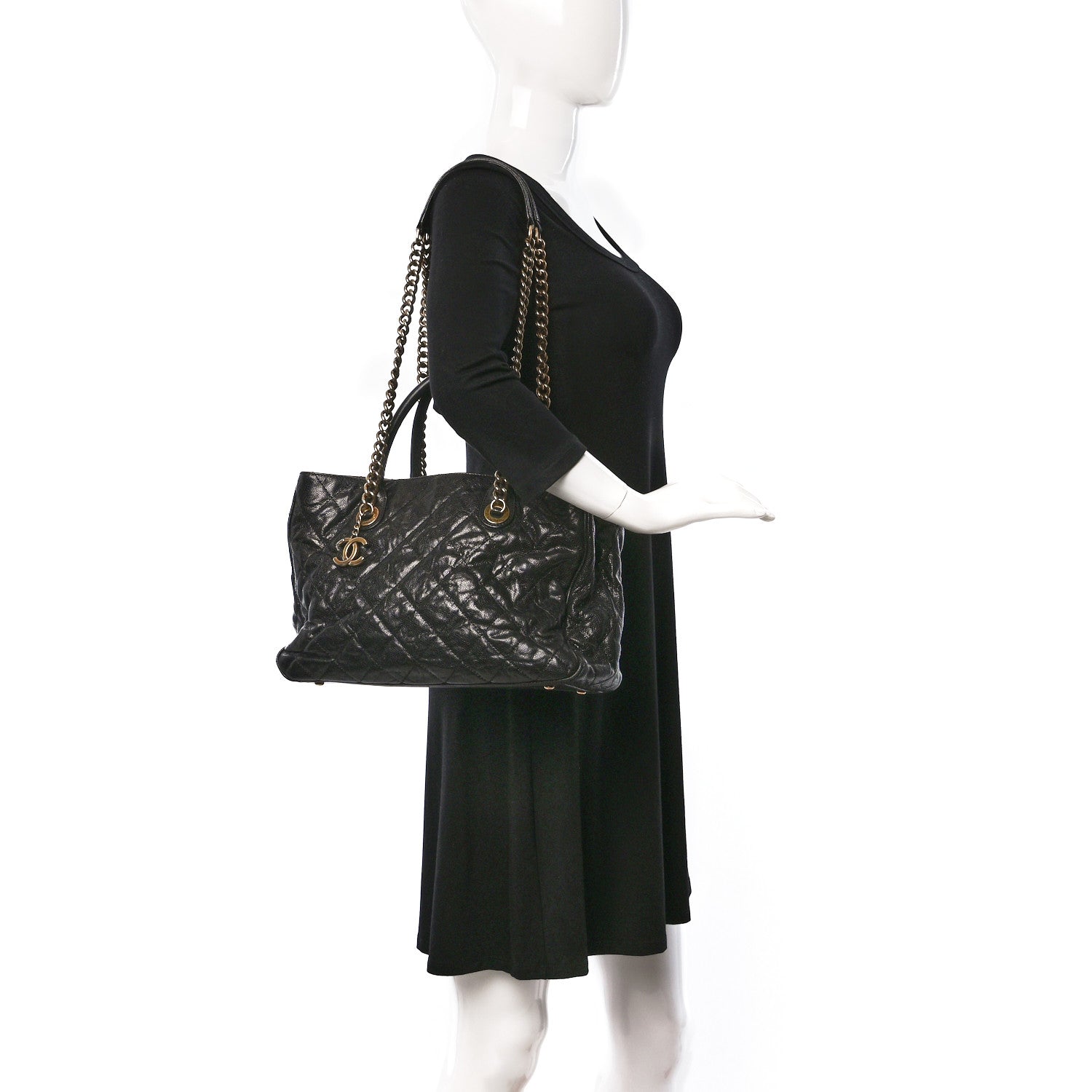 Chanel Glazed Caviar Quilted Small Shiva Tote Black 2 of 8