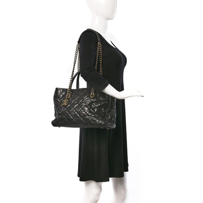 Chanel Glazed Caviar Quilted Small Shiva Tote Black 2 of 8