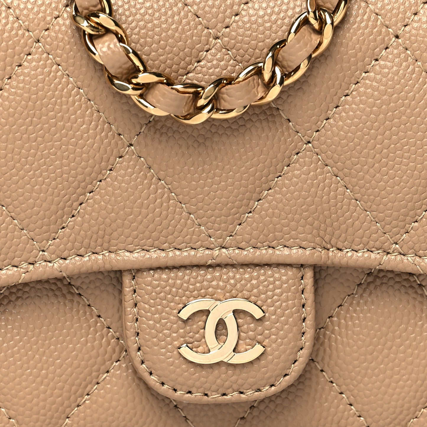 Caviar Quilted Mini Chain Bag Dark Beige