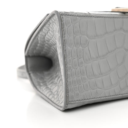 Balenciaga Shiny Calfskin Crocodile Embossed Small Hourglass Top Handle Bag Steel Grey 9 of 16