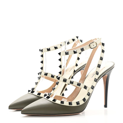 Valentino Garavani Nappa Rockstud Ankle Strap 100mm Pumps 40.5 Army Green Light Ivory 3 of 9