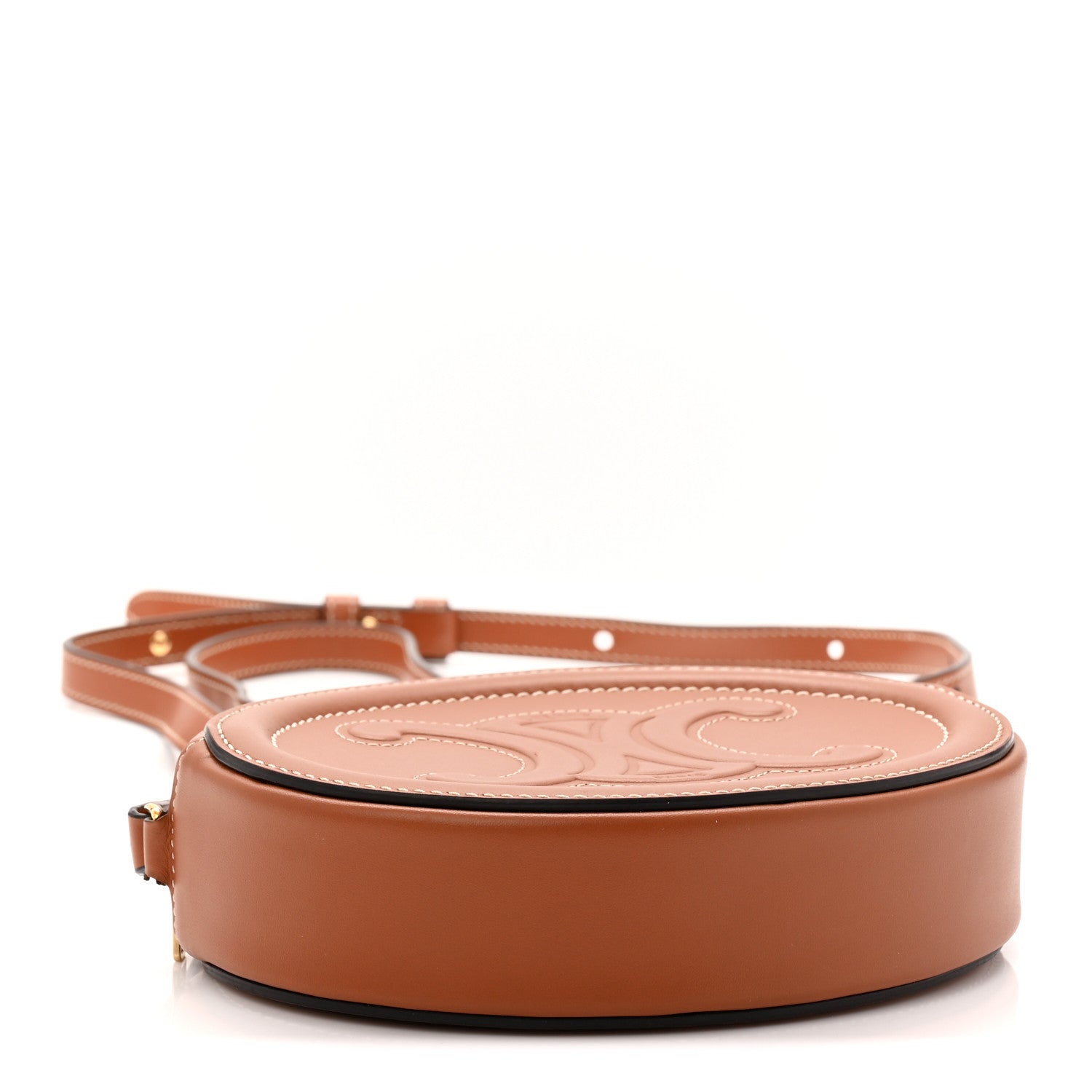 Celine Smooth Calfskin Cuir Small Triomphe Oval Crossbody Purse Tan 4 of 10