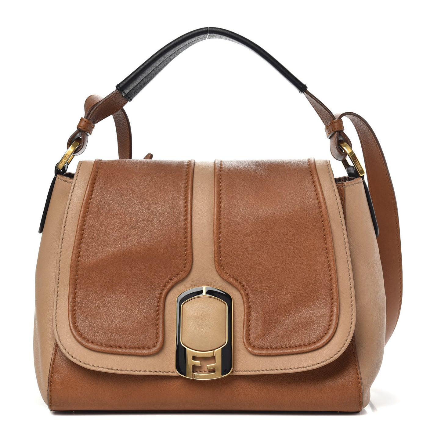 Calfskin Colorblock Anna Shoulder Bag Brown