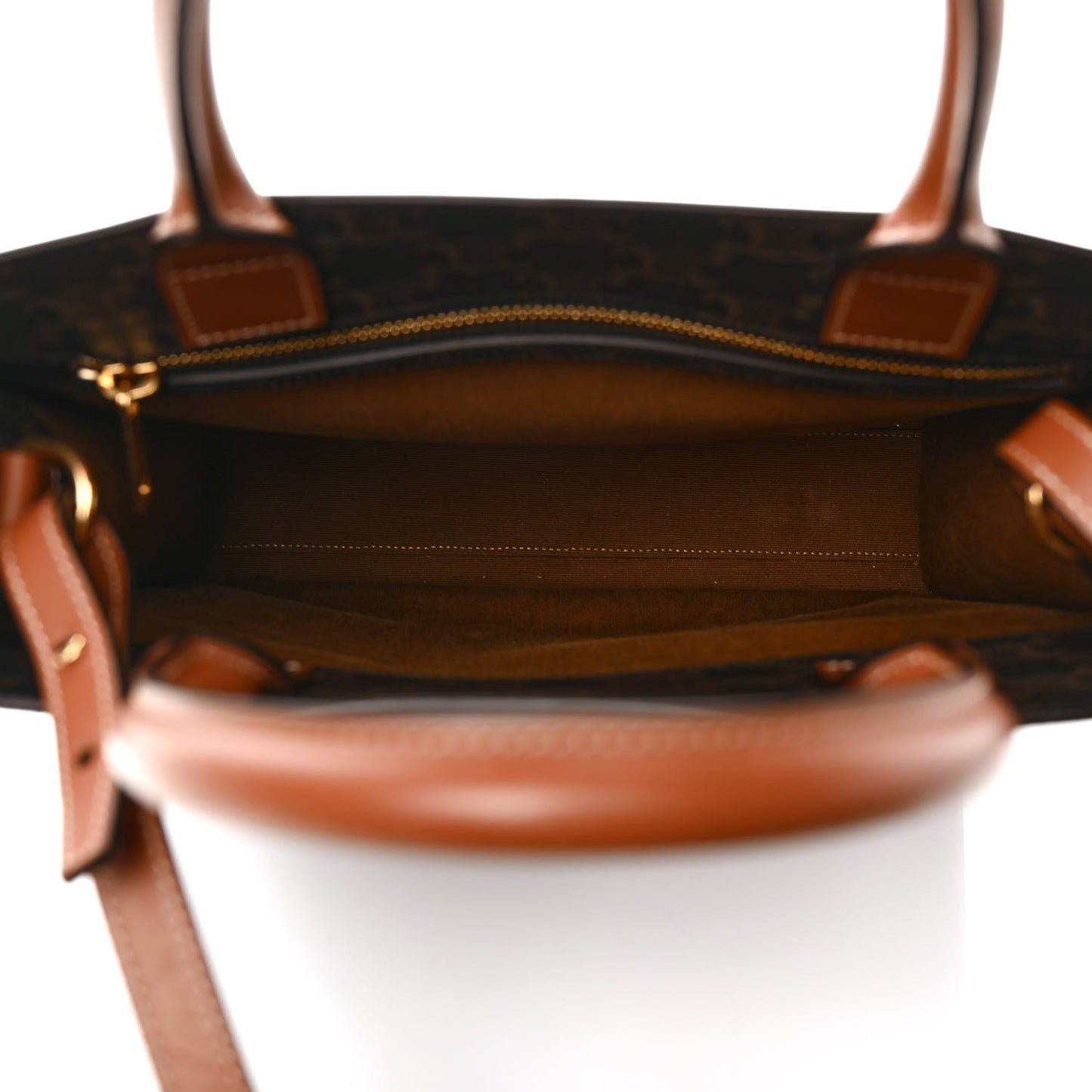 Triomphe Canvas Calfskin Small Vertical Cabas Tan