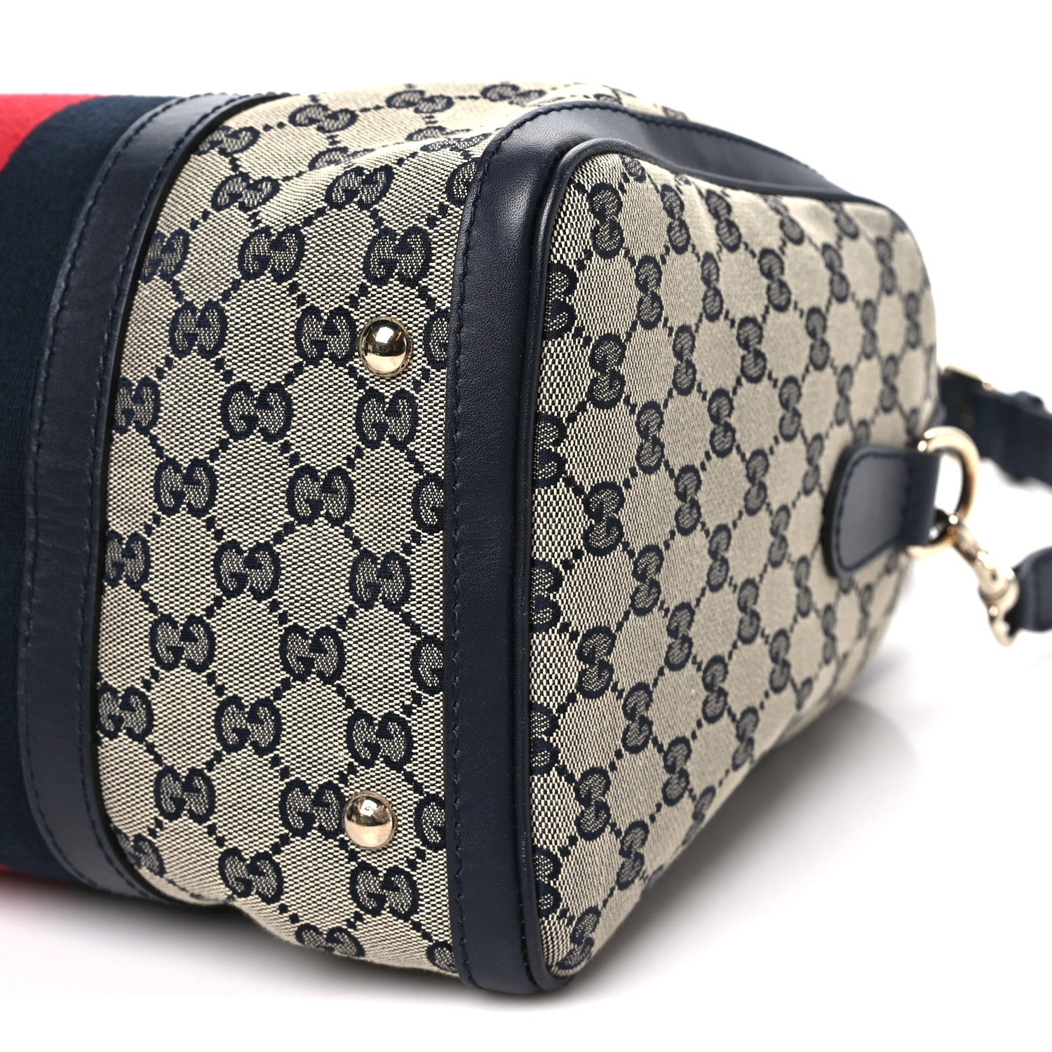 Gucci Monogram Selleria Calfskin Vintage Web Medium Boston Beige Blue 10 of 10