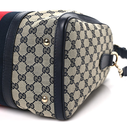 Gucci Monogram Selleria Calfskin Vintage Web Medium Boston Beige Blue 10 of 10