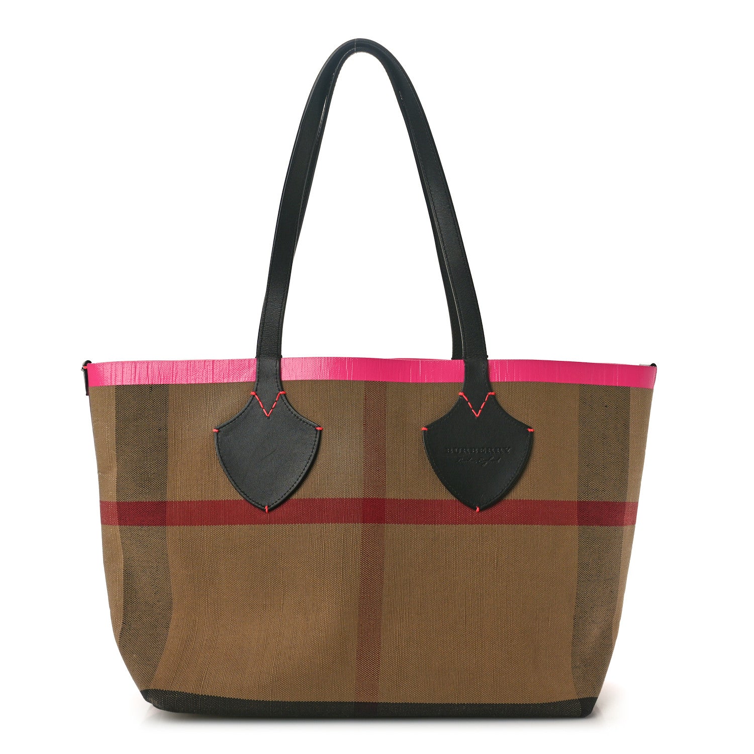 Burberry Canvas Mega Check The Giant Reversible Tote Black Neon Pink 1 of 11
