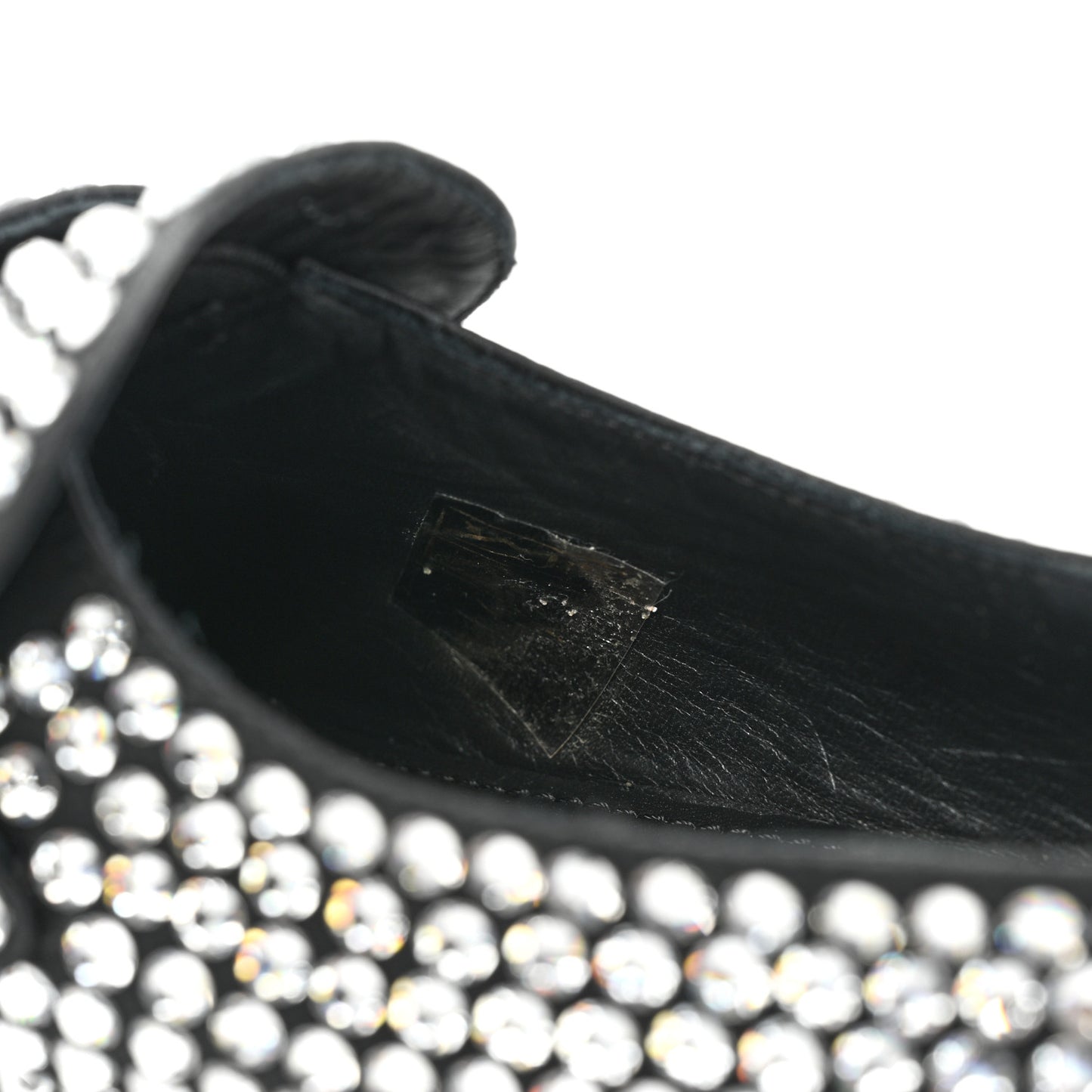 Satin Crystal Metal Triangle Logo 50mm Loafers 36 Cristal
