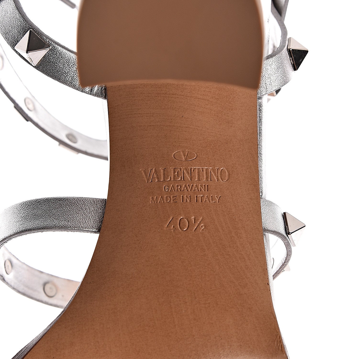Valentino Garavani Metallic Nappa Rockstud 90mm City Sandals 40.5 Silver 7 of 11