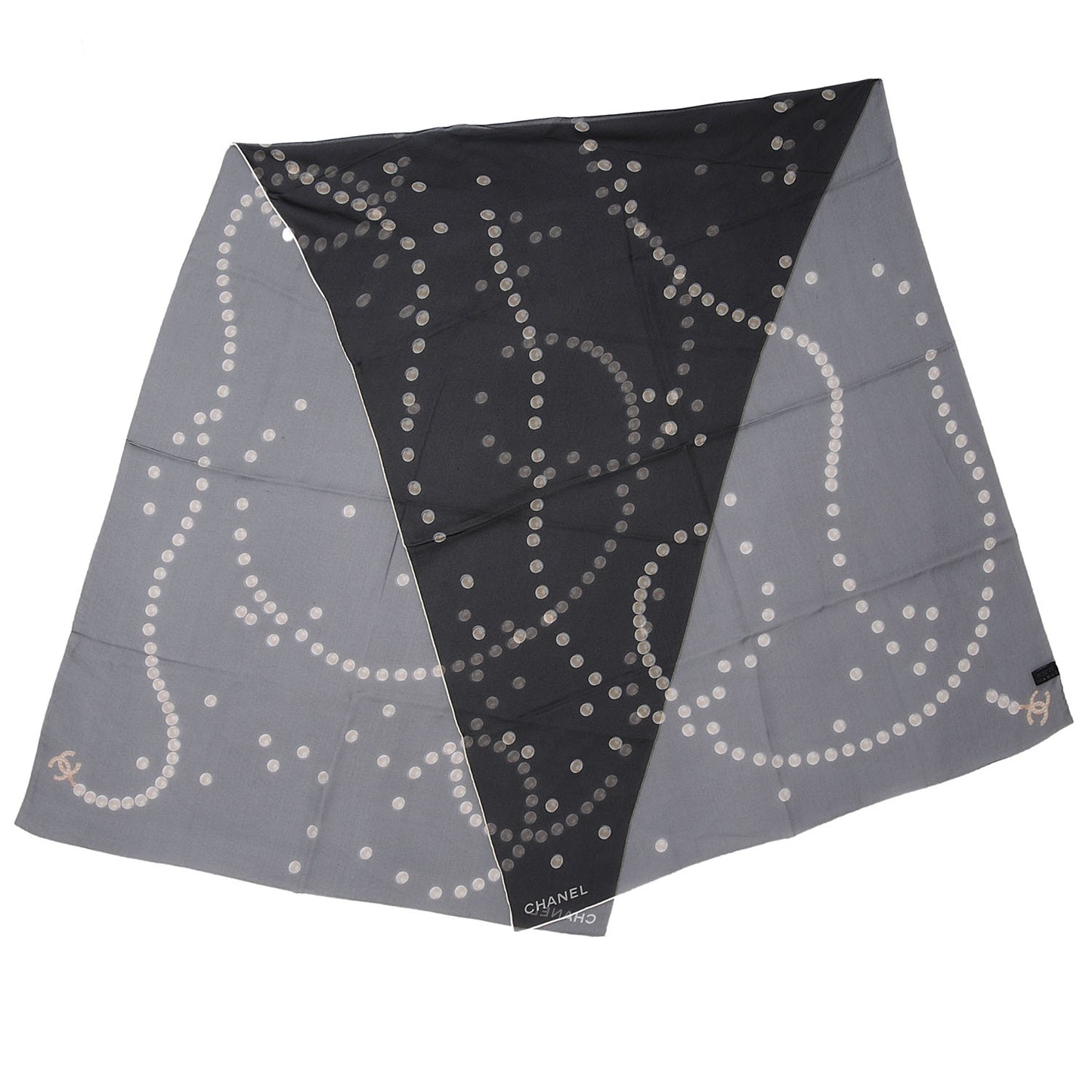 Silk Muslin Pearl CC Scarf Black