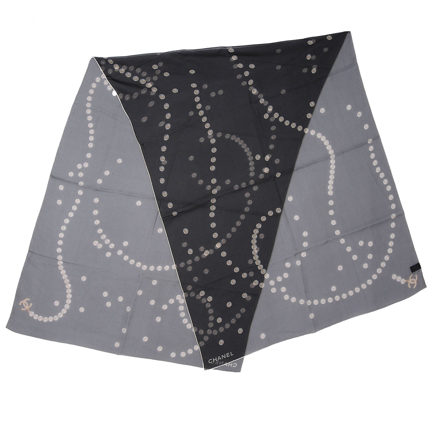 Chanel Silk Muslin Pearl CC Scarf Black 3 of 6