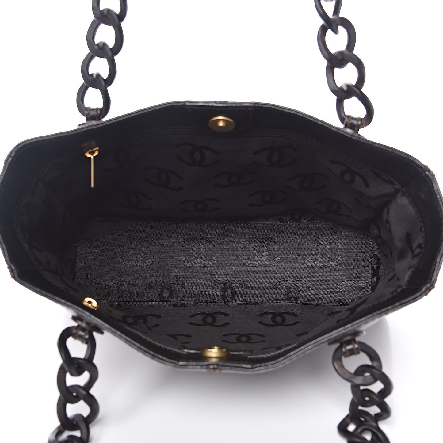 Calfskin Wood Chain Tote Black