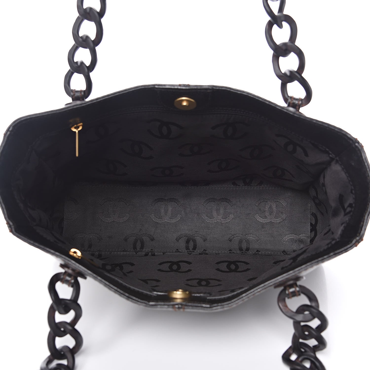 Chanel Calfskin Wood Chain Tote Black 5 of 15