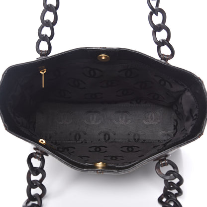 Chanel Calfskin Wood Chain Tote Black 5 of 15