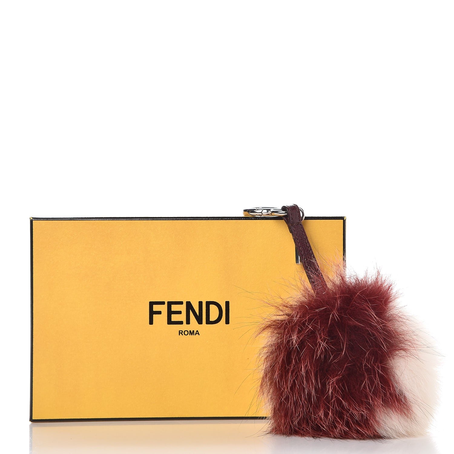 Fendi Fox Fur Pom Pom Bag Charm Bordeaux White 4 of 4