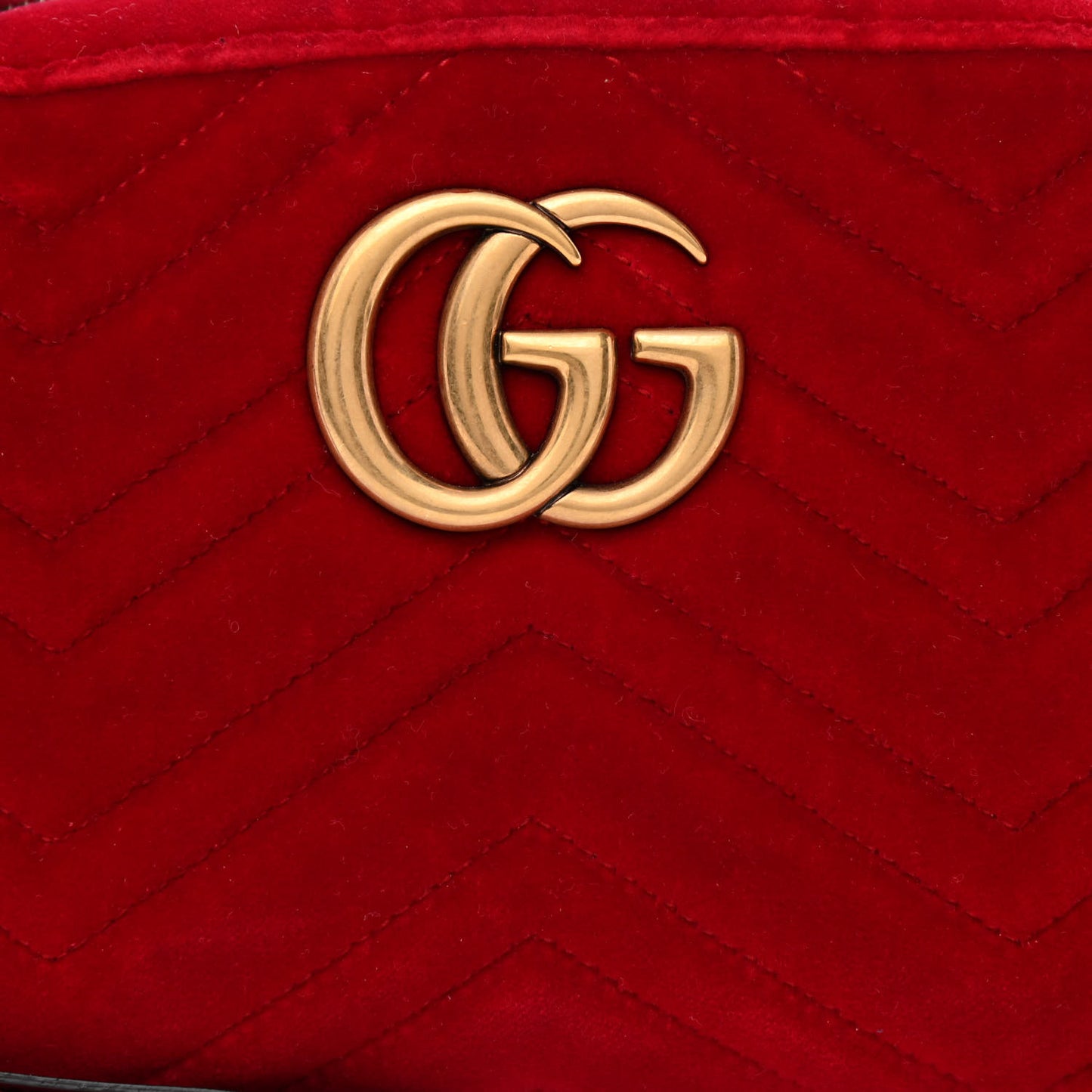 Velvet Matelasse Small GG Marmont Chain Shoulder Bag Hibiscus Red