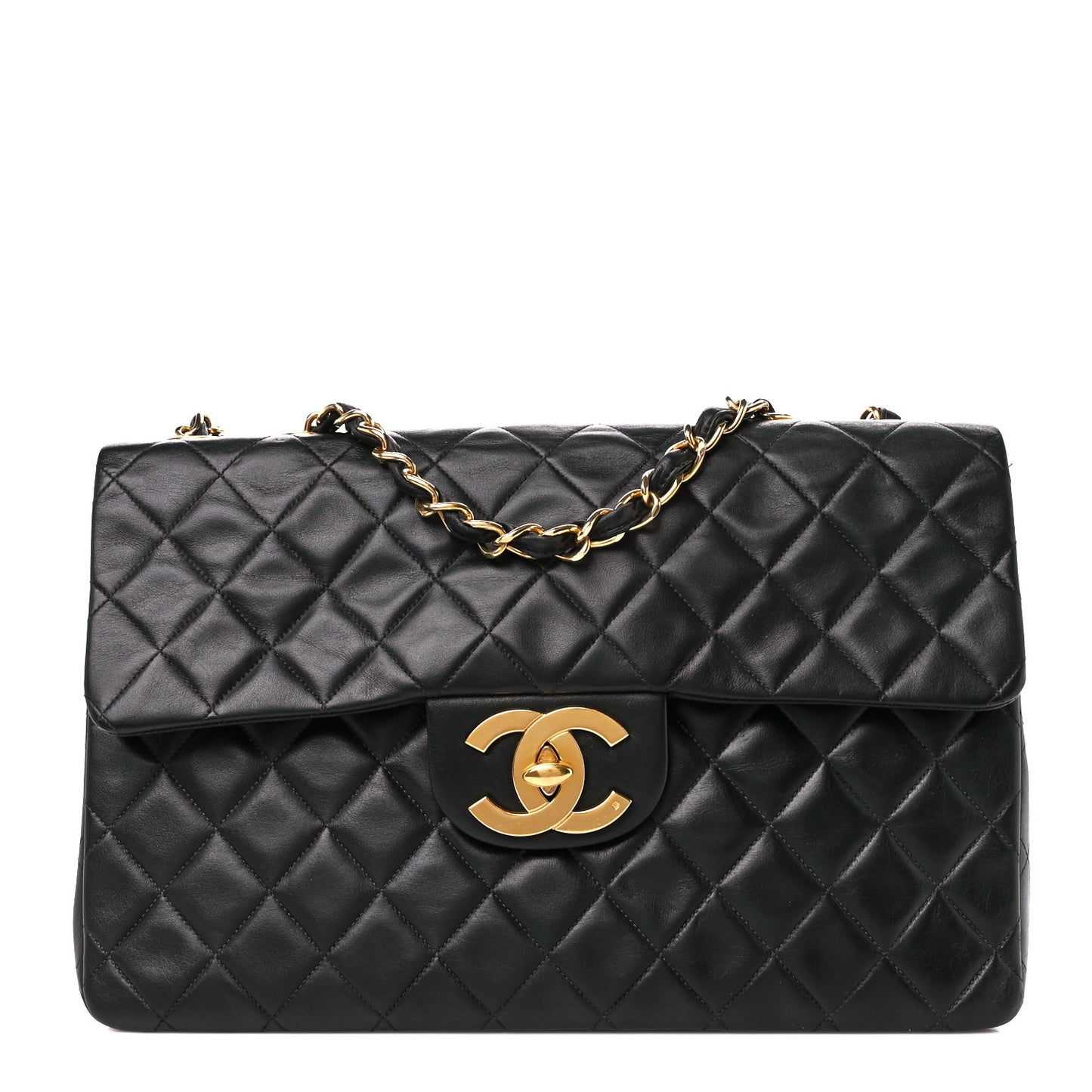 Lambskin Quilted XL Jumbo Single Flap Black