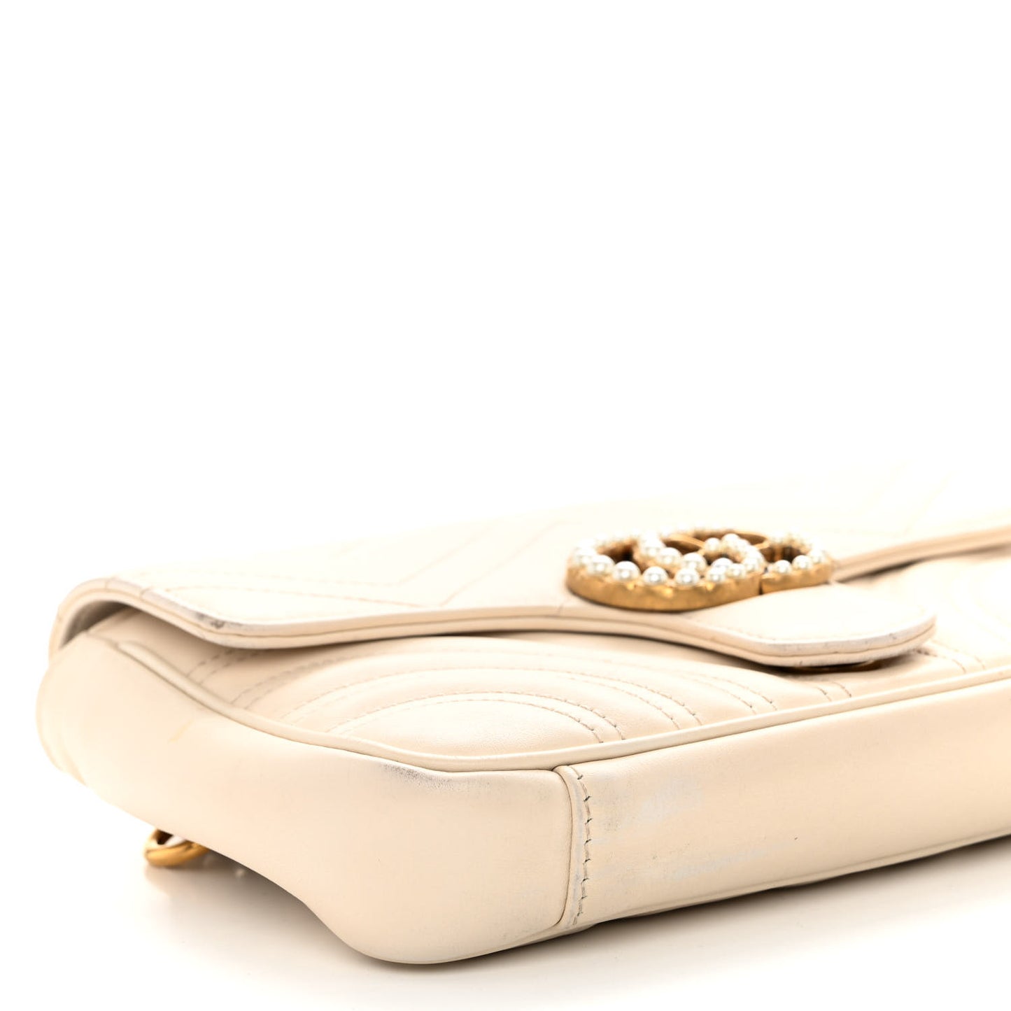Calfskin Matelasse Pearly GG Marmont Chain Belt Bag Mystic White
