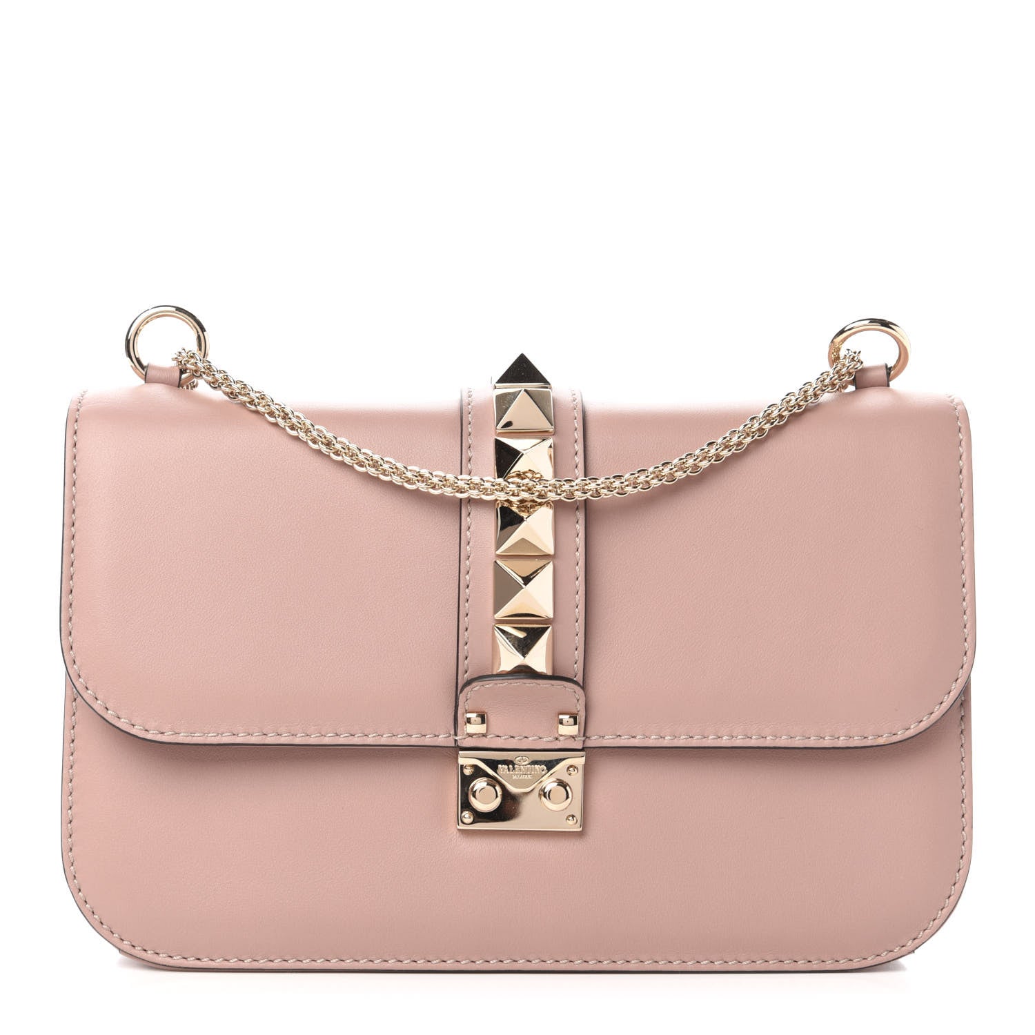 Valentino Garavani Vitello Medium Glam Lock Rockstud Flap Poudre 1 of 10