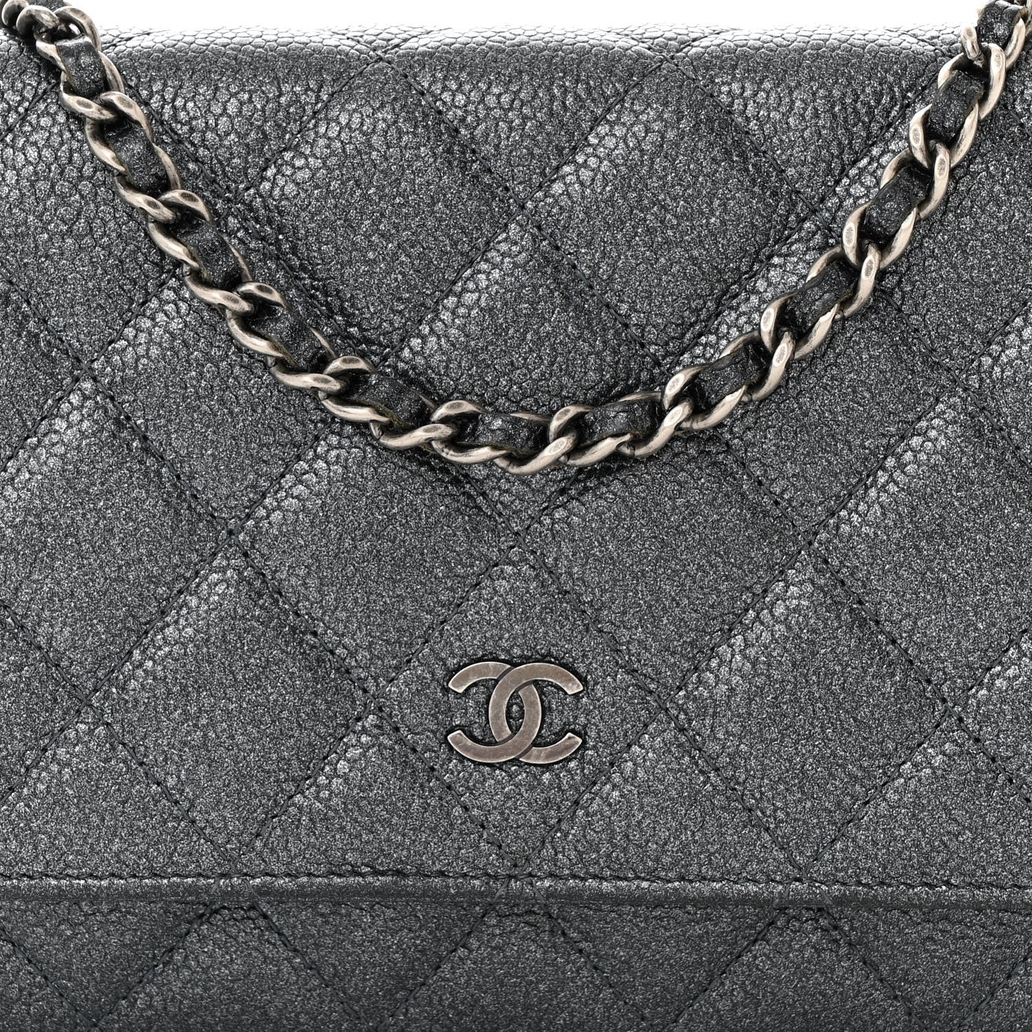 Chanel Pearly Caviar Quilted Wallet On Chain WOC Grey 9 of 14